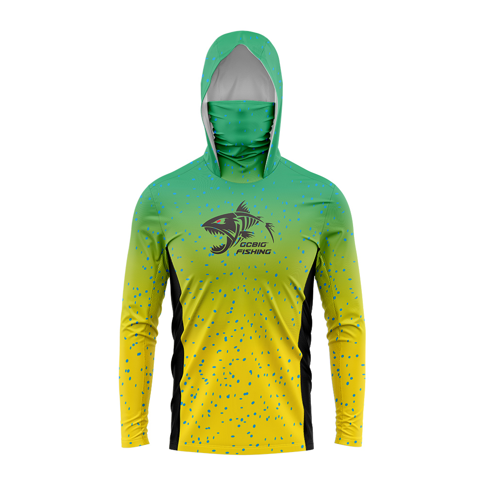 Fishing Hoodie - Gradyan Yeşil-Sarı İskelet Balık Erkek Balıkçı